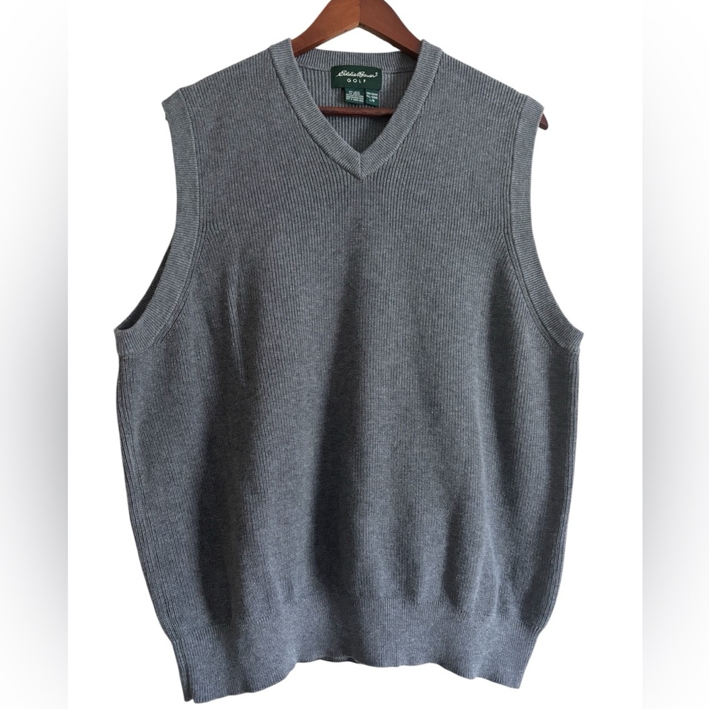 Vintage Eddie Bauer Golf Gray Ribbed Knit V-Neck Sweater Vest-Large